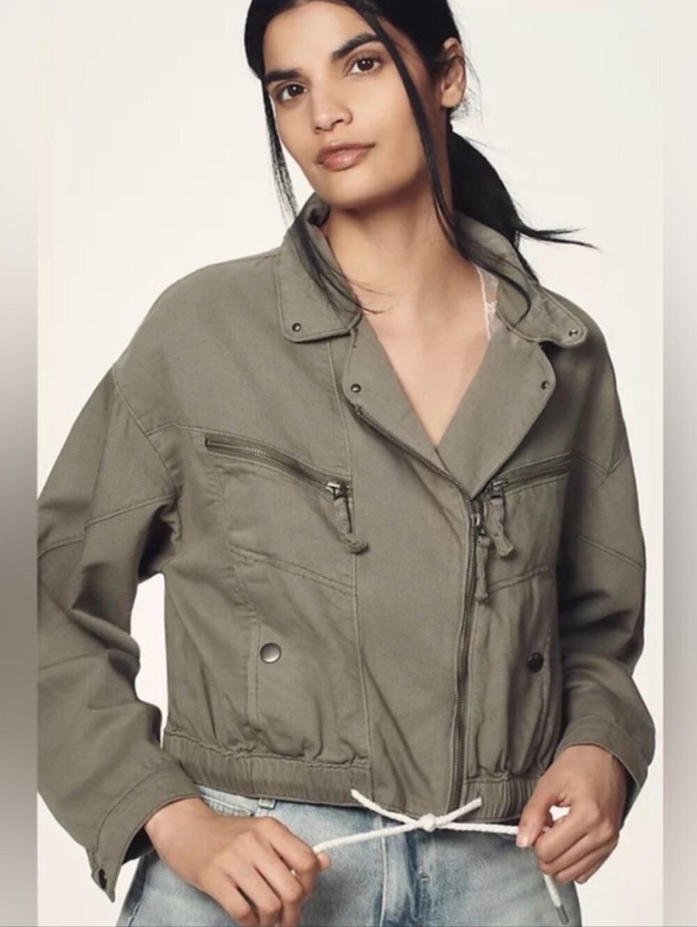 NWT Pilcro By Anthropologie Olive Moto Jacket Size XL